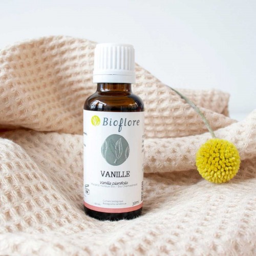 Biologische oliemaceraat van vanille, parfumeert en satineert de huid